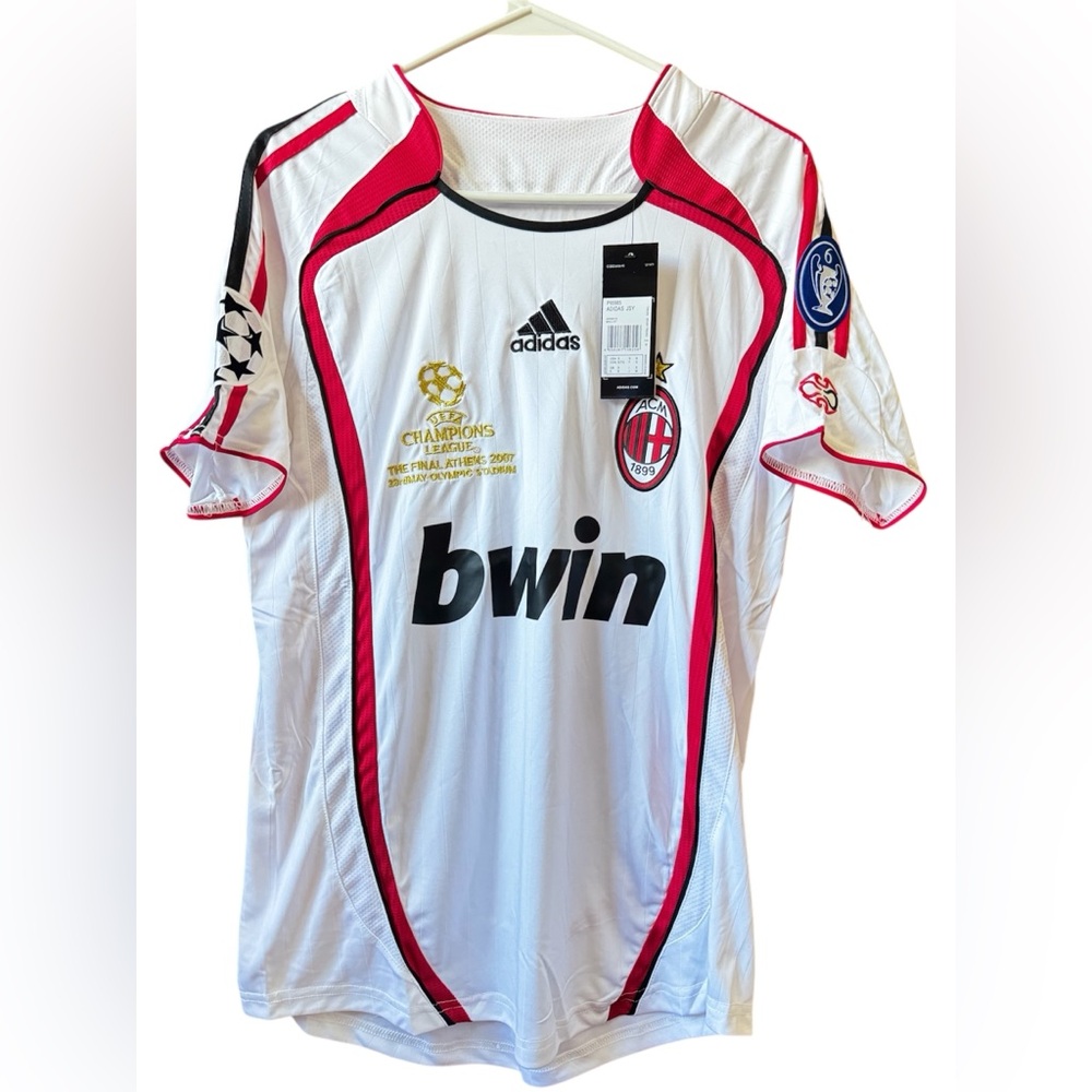 Adidas White and Black Soccer Jersey with Red Trim